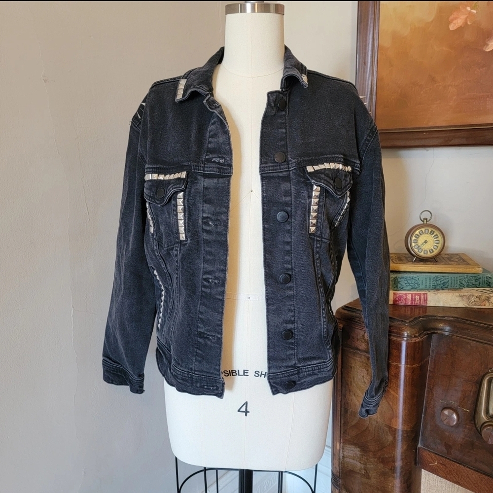 Black Denim Studded Jacket Spikes Punk Emo Goth XS
